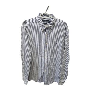 Ralph Lauren Classic Fit Blue & White Striped Button Up Dress Shirt Size XL